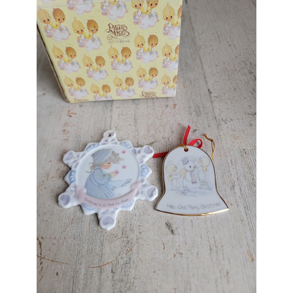 Precious moments‎ vintage snowflake snowman porcelain ornament Xmas set